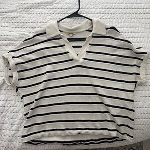 Madewell - Relaxed V-Neck Polo Shirt in Stripe